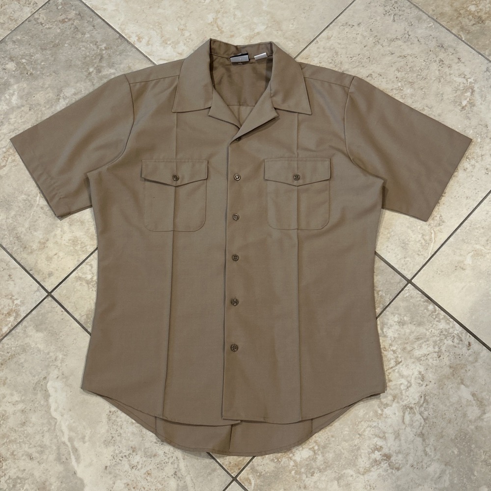 US Navy Flying Cross Shirt Mens L Khaki Short Sleeve Military Uniform Navy Seals